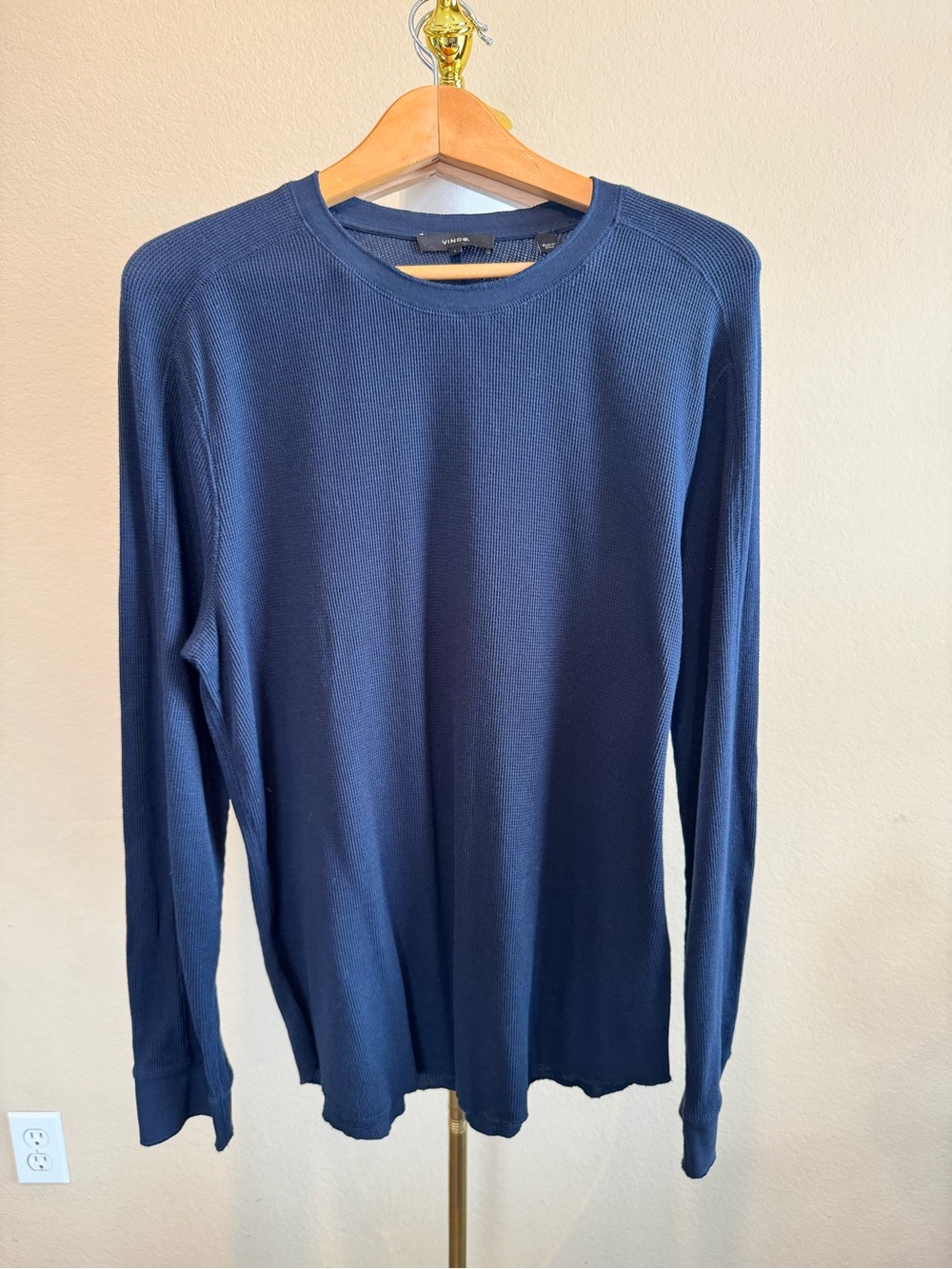Vince Men’s Waffle Knit Top Size L Midnight Blue Crewneck Long Sleeve Thermal